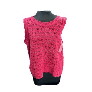 Liz Claiborne Womens Sleeveless Knit Sweater Tank Top Red Bud XL Cotton Blend
